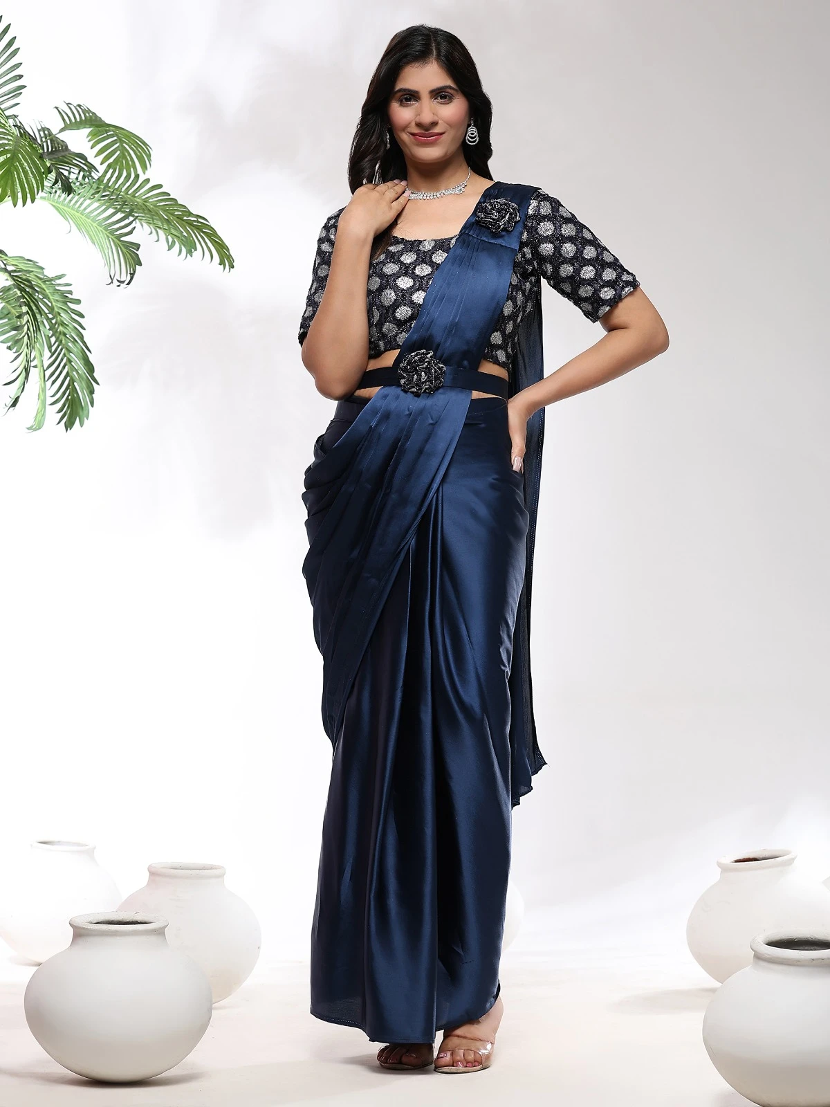 Amoha 101202 Imported Satin Wholesale Fancy Readymade Saree Catalog — Wholesale Sarees, AMOHA wholesale from Surat - Gallery Image 4